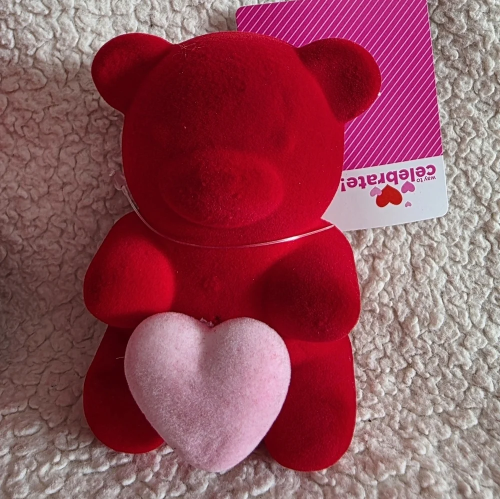 Flocked red Bear with heart bundle Tabletop Decoration 4